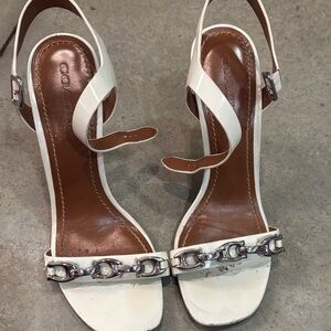 Coach Cream Sandals with Silver Chain Detail